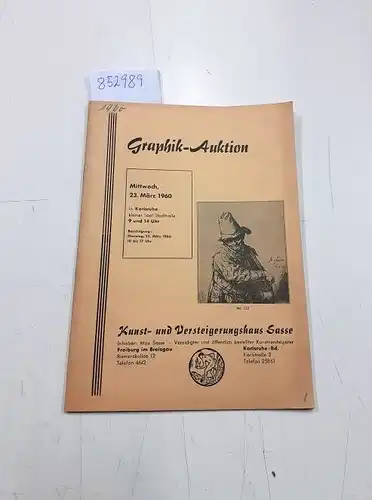 Kunst- und Versteigerungshaus sasse: Graphik-Auktion Auktionskatalog 23. März 1960. 