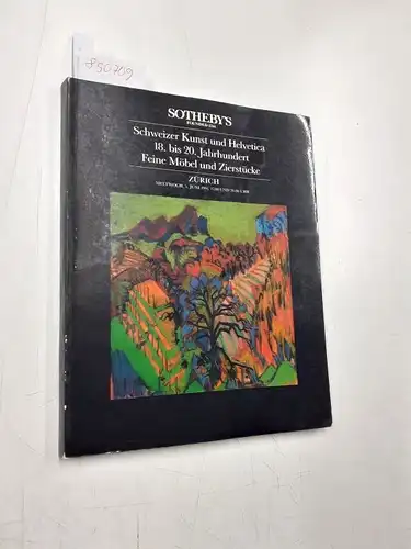 Sotheby's: Schweizer Kunst und Helvetica 18. bis 20. Jahrhundert : Feine Möbel und Zierstücke 
 Ausstellungskatalog : 5. Juni 1991 : Cuno Amiet, Augusto Giacometti, Ferdinand Hodler, Gottardo Segantini u.a. 