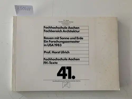 Ulrich, Horst [Red.]: Bauen mit Sonne und Erde. Ein Forschungssemester in USA 1983, Fachhochschule Aachen Fachbereich Architektur
 (= 41. Veröffentlichung der Fachhochschule Aachen). 
