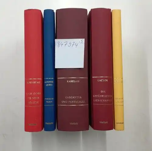 Rousseau, Jean-Jacques,  Montesquieu Francois Rabelais u. a: Lesepaket Französische Literatur des 16.-18. Jahrhunderts (Konvolut 5 Bücher). 