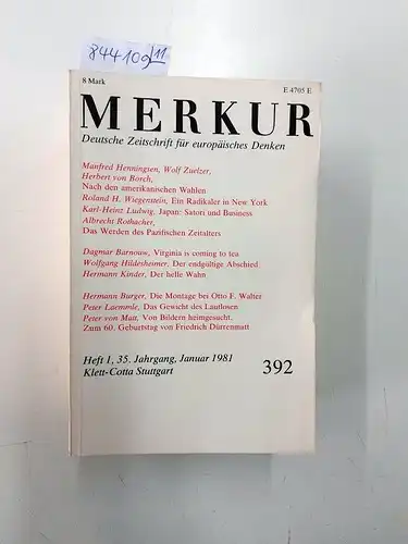 Moras, Joachim und Hans Paeschke (Hrsg.): (1981) Merkur : Deutsche Zeitschrift für europäisches Denken. 