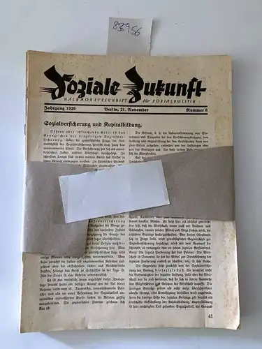 Hirsch, Werner: Soziale Zukunft
 Halbmonatsschrift für Sozialpolitik 1929- 1931. 