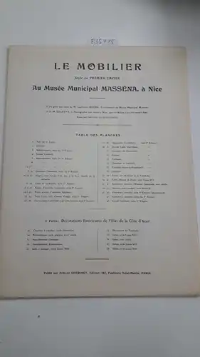 Guérinet, Armand: Le Mobilier style du premier empire au Musée Municipal Masséna, à Nice. 