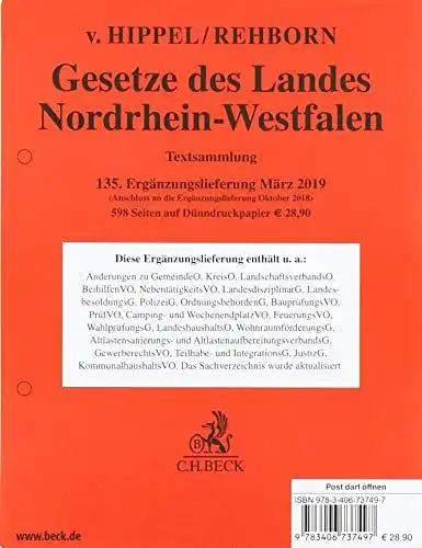 Beck: Gesetze des Landes Nordrhein-Westfalen  135. Ergänzungslieferung. 