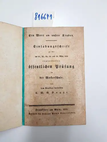 Musterschule Frankfurt am Main: Einladungsschrift zu der am 23., 24., 25. und 26 März 1863 stattfindenden öffentlichen Prüfung der Musterschule. 