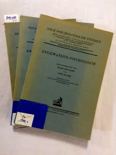 Krueger (Hrsg.), Felix und Otto Klemm (Hrsg.): Angewandte Psychologie. Heft 1: Gerichtliche Psychologie. Heft 2: Leistungsforschung. Heft 3: Zur Eignung für den Lenkerberuf (= Neue Psychologische Studien. Band 5, Heft 1 bis 3). 