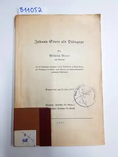 Meyer, Wilhelm: Johann Stuve als Pädagoge (Dissertation). 