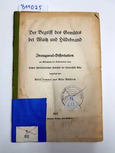 Lemmer, Adolf: Der Begriff des Gemütes bei Waitz und Hildebrand (Inaugural-Dissertation). 