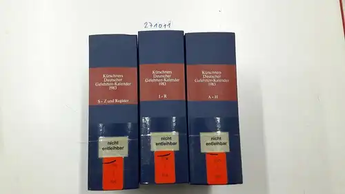 Verlag Walter de Gruyter & Co: Kürschners Deutscher Gelehrten-Kalender 1983 (komplett in 3 Bänden). 