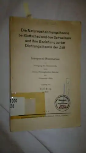 Bing, Susi: Die Naturnachahmungstheorie bei Gottsched und den Schweizern und ihre Beziehung zu der Dichtungstheorie der Zeit. Dissertation, Köln. 