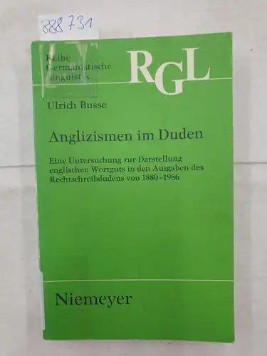 Busse, Ulrich: Anglizismen im Duden:  eine Untersuchung zur Darstellung englischen Wortguts in den Ausgaben des Rechtschreibdudens von 1880 - 1986
 (= Reihe Germanistische Linguistik). 