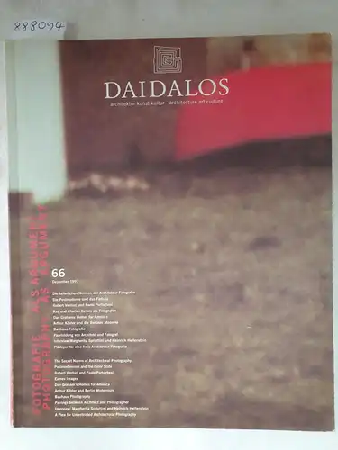 Auer, Gerhard, Ulrich Conrads und Gert Mattenklott (Hrsg.): Daidalos : Architektur Kunst Kultur : Nr. 66 : 1997 : Fotografie als Argument / Photography as Argument 
 (Text in Deutsch und Englisch). 