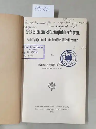 Roll, Rudolf Justus: Das Siemens-Martinstahlverfahren. Streifzüge durch die deutsche Eisenindustrie. 