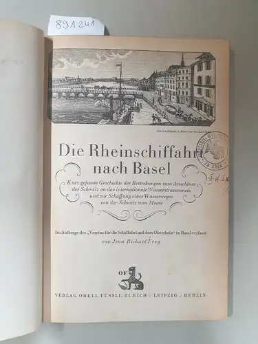 Frey, Jean Richard: Die Rheinschiffahrt nach Basel 
 Kurz gefasste Geschichte der Bestrebungen zum Anschluss der Schweiz an das internationale Wasserstraßennetz und zur Schaffung eines Wasserweges von der Schweiz zum Meere. 