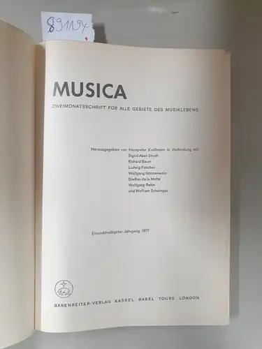 Krellmann, Hanspeter (Hrsg.): Musica : Zweimonatsschrift für alle Gebiete des Musiklebens. 