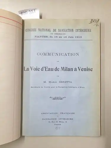 Bereta, M.Mario: Communication sur La Voie d'Eau de Milan à Venise. 