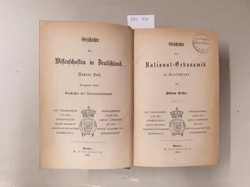 Roscher, Wilhelm: Geschichte der National-Oekonomik in Deutschland
 (Geschichte der Wissenschaften in Deutschland. Neuere Zeit 14). 