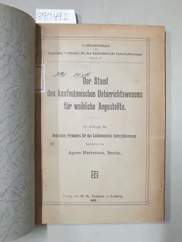 Herrmann, Agnes: Der Stand des Kaufmännischen Unterrichtswesens für weibliche Angestellte
 (Veröffentlichungen des Deutschen Verbandes für das Kaufmännische Unterrichtswesen, Band 34). 