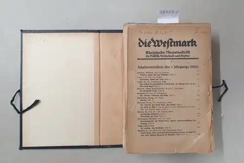 Heimann, Max (Hrsg: Die Westmark : 1. Jahrgang : 1921 : Heft 1-3, 6-8, 10-12 : Konvolut : 9 Hefte. 