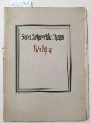 Börries von Münchhausen: Edda Gesänge :  Beilage zur Zeitschrift für Bücherfreunde, 39. Jahrgang 1935. 