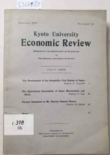 Kyoto University: Kyoto University Economic Review : (Memoirs of the Department of Economics in the Imperial University of Kyoto : (Volume XIV komplett :  Number 1 January 1939, Number 2  April 1939, Number 3 July 1939, Number 4 October 1939). 