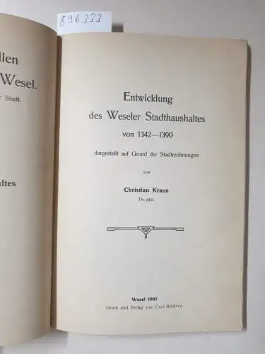 Kraus, Christian: Entwicklung des Weseler Stadthaushaltes von 1342-1390. 