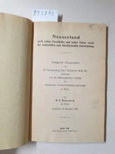 Blassneck, M. F: Neuseeland nach seiner Geschichte und seiner Natur, sowie der materiellen und intellektuellen Entwicklung. 
