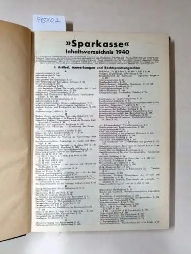 Deutscher Sparkassen- und Giroverband: Sparkasse : Jahrgang 1940 : Nr. 1-24 : in einem Band 
 (Halbmonatsschrift des Deutschen Sparkassen- und Giroverbandes). 