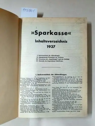 Deutscher Sparkassen- und Giroverband: Sparkasse : Jahrgang 1937 : Nr. 1-24 : in einem Band 
 (Halbmonatsschrift des Deutschen Sparkassen- und Giroverbandes). 