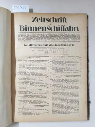 Verlag Mier & Glasemann: Zeitschrift für Binnen-Schiffahrt 1943. 