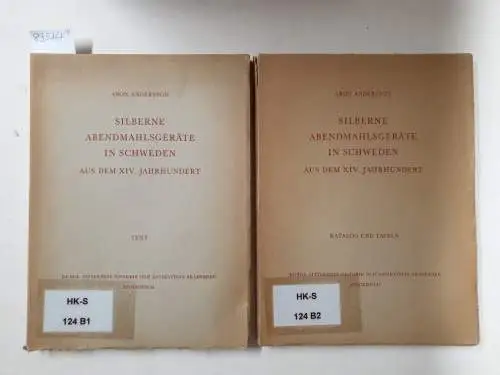 Andersson, Aron: Silberne Abendmahlgeräte in Schweden aus dem XIV. Jahrhundert :Band 1 : Text , Band 2 Katalog und Tafeln
 2 Bände. 