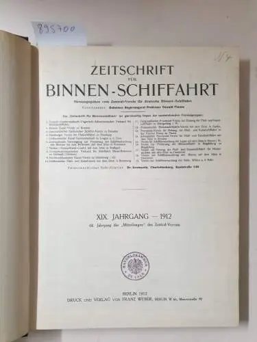 Druck und Verlag von Franz Weber: Zeitschrift für Binnen-Schiffahrt XVI. Jahrgang 1912. 