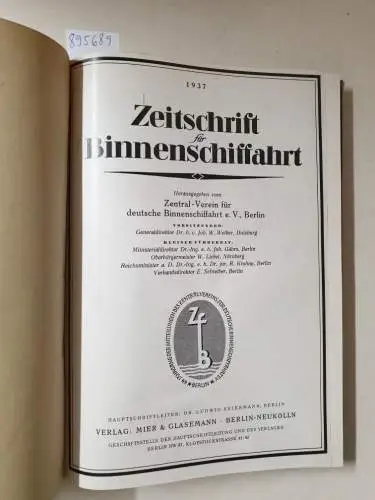 Verlag Mier & Glasemann: Zeitschrift für Binnen-Schiffahrt 1937. 
