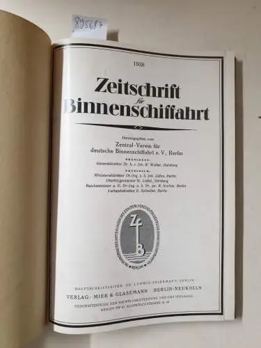 Verlag Mier & Glasemann: Zeitschrift für Binnen-Schiffahrt 1938. 