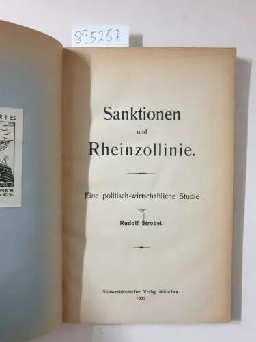 Strobel, Rudolf: Sanktionen und Rheinzollinie. Eine politisch-wirtschaftliche Studie. 