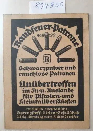 Rheinisch-Westfälische Sprengstoff-Actien-Gesellschaf: Historische Schießscheibe / Zielscheibe : "Randfeuer-Patrone" Caliber 22 : (sehr gutes Exemplar). 