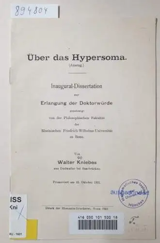 Kniebes, Walter: Über das Hypersoma. 