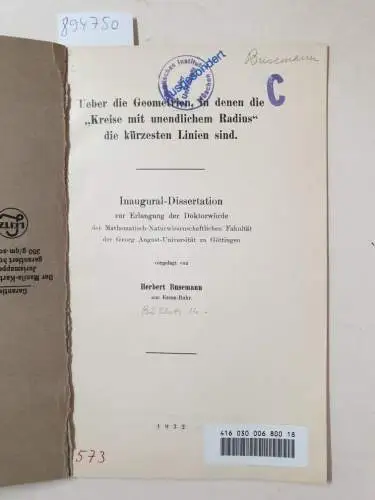 Busemann, Herbert: Über die Geometrien, in denen die Kreise mit unendlichem Radius die kürzesten Linien sind. 