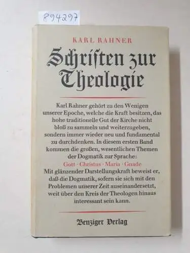 Rahner, Karl: Schriften zur Theologie : Band I : (mit Schutzumschlag). 