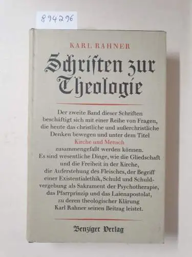 Rahner, Karl: Schriften zur Theologie : Band II : (mit Schutzumschlag). 