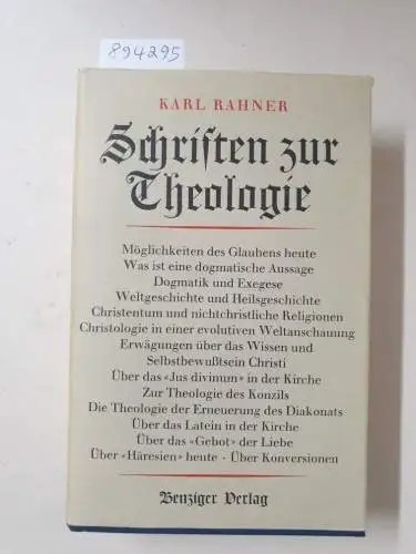 Rahner, Karl: Schriften zur Theologie : Band V : Neuere Schriften : (mit Schutzumschlag). 