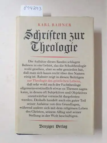 Rahner, Karl: Schriften zur Theologie : Band III : Zur Theologie des geistlichen Lebens : (mit Schutzumschlag). 