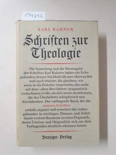 Rahner, Karl: Schriften zur Theologie : Band IV : Neuere Schriften : (mit Schutzumschlag). 