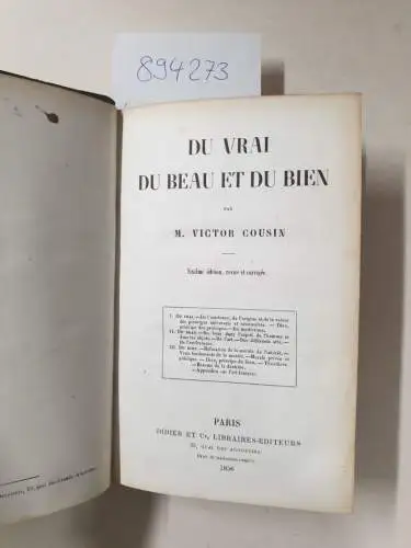 Cousin, Victor: Du vrai, du beau et du bien. 