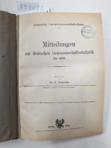 Petersilie, A: Mitteilungen zur deutschen Genossenschaftsstatistik für 1909. 