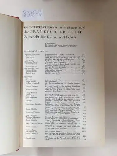 Kogon, Eugen und Walter Dirks (Hrsg.): Frankfurter Hefte : Zeitschrift für Kultur und Politik : (30. Jahrgang, 1975 : Heft 1 - 12 komplett in einem Band). 