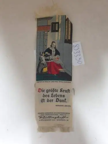 Tapisserie-Lesezeichen "Pieter de Hooch: Eine Frau Äpfel schälend" : (Die größte Kraft des Lebens ist der Dank)
