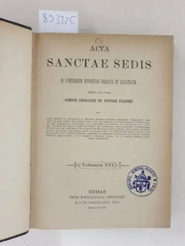 Heiliger Stuhl und Victorio Piazzesi: Acta Sanctae Sedis : (Volumen XVI) : 1883. 