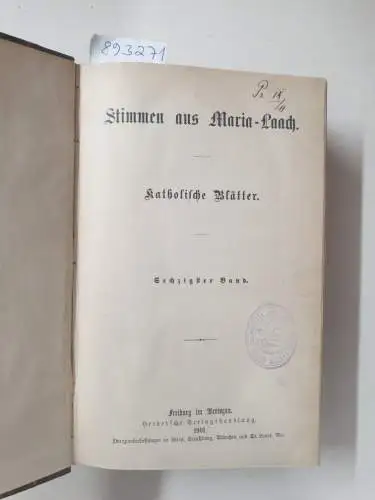 Abtei Maria Laach: Stimmen aus Maria-Laach : Band 60 und 61 : 1901 : in einem Band. 