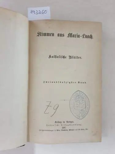 Abtei Maria Laach: Stimmen aus Maria-Laach : Jahrgang 1897 : Band 52. 